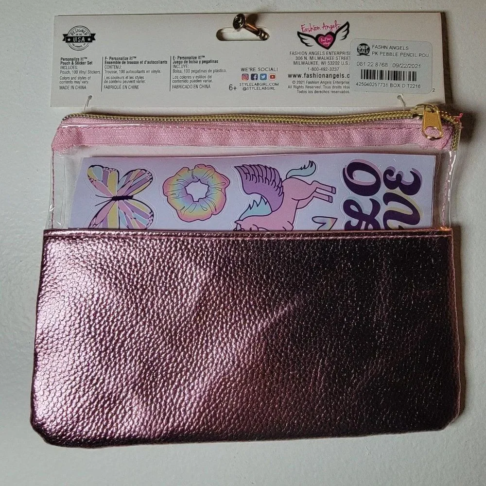 Fashion Angles Girls Pink Personalize It Pencil And 100 Vinyl Sticker Set Pouch